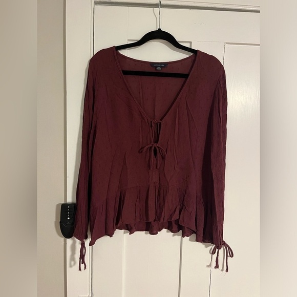 American Eagle Plum Sheer Peep Front Blouse Size Large - Picture 1 of 7